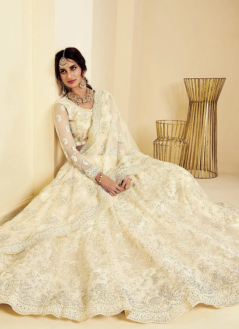 Off White Pearl Embroidered Wedding Lehenga Choli