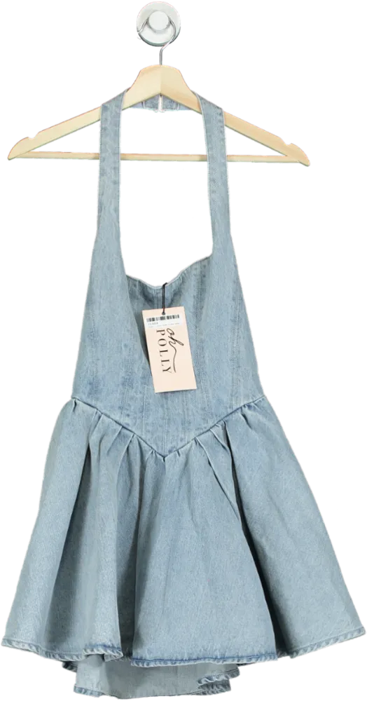 Oh Polly Light Blue Denim Halter Dress UK 8