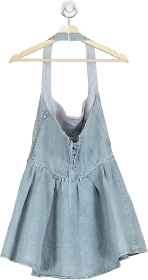 Oh Polly Light Blue Denim Halter Dress UK 8