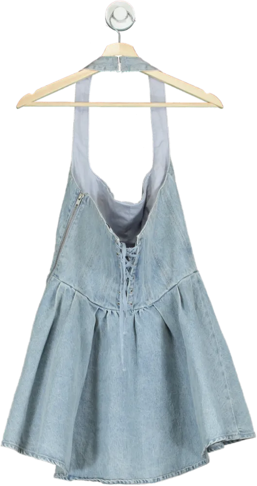 Oh Polly Light Blue Denim Halter Dress UK 8