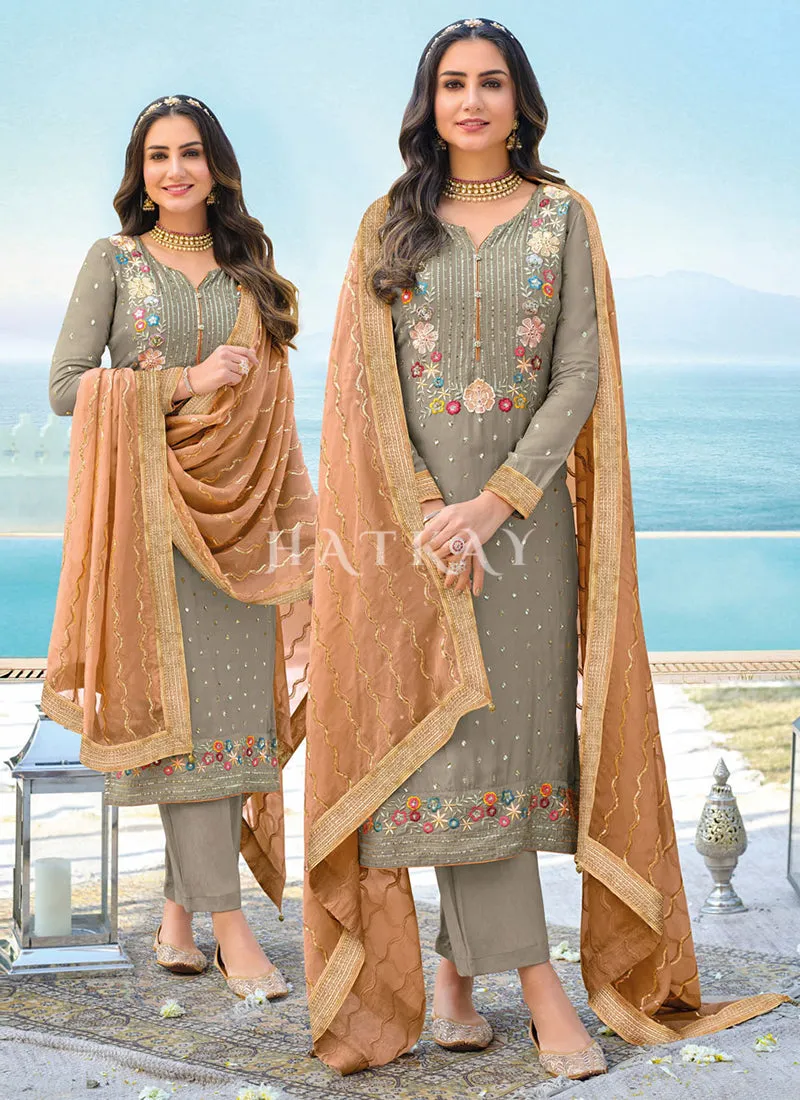 Olive Green Pakistani Pant Suit