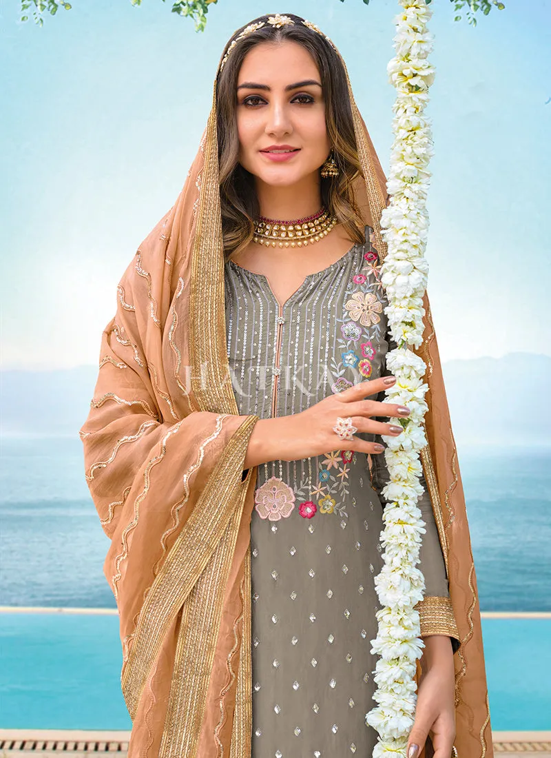 Olive Green Pakistani Pant Suit