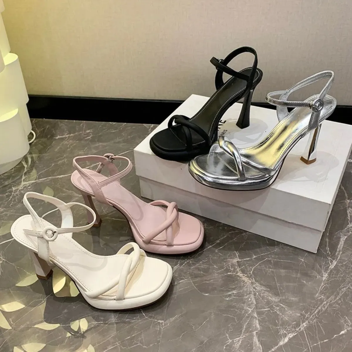 Open Toe Flare Heels Sandals