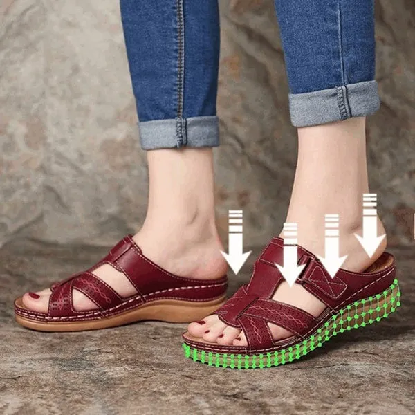 Open Toe Sandals Female Buckle Strap Vintage Anti-slip Breathable Slippers