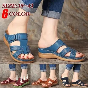 Open Toe Sandals Female Buckle Strap Vintage Anti-slip Breathable Slippers