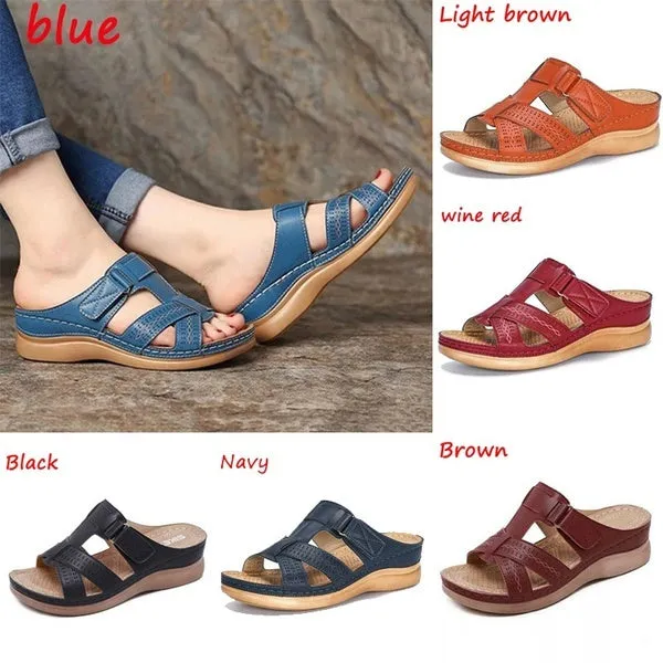 Open Toe Sandals Female Buckle Strap Vintage Anti-slip Breathable Slippers