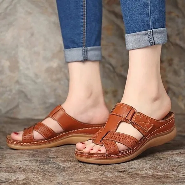 Open Toe Sandals Female Buckle Strap Vintage Anti-slip Breathable Slippers
