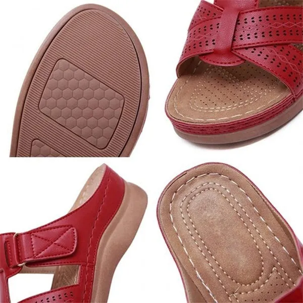 Open Toe Sandals Female Buckle Strap Vintage Anti-slip Breathable Slippers