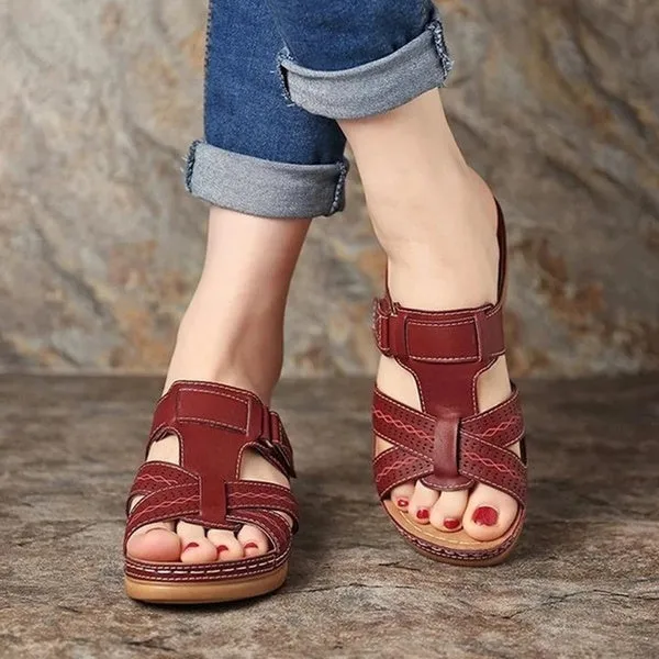 Open Toe Sandals Female Buckle Strap Vintage Anti-slip Breathable Slippers