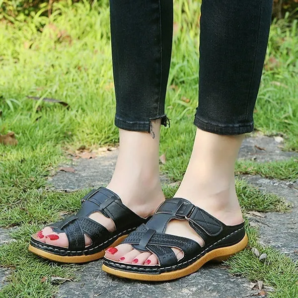 Open Toe Sandals Female Buckle Strap Vintage Anti-slip Breathable Slippers