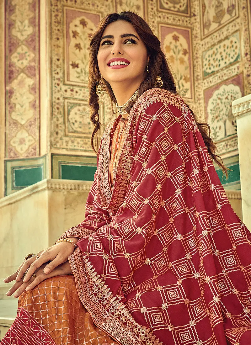 Orange And Red Multi Embroidered Palazzo Suit
