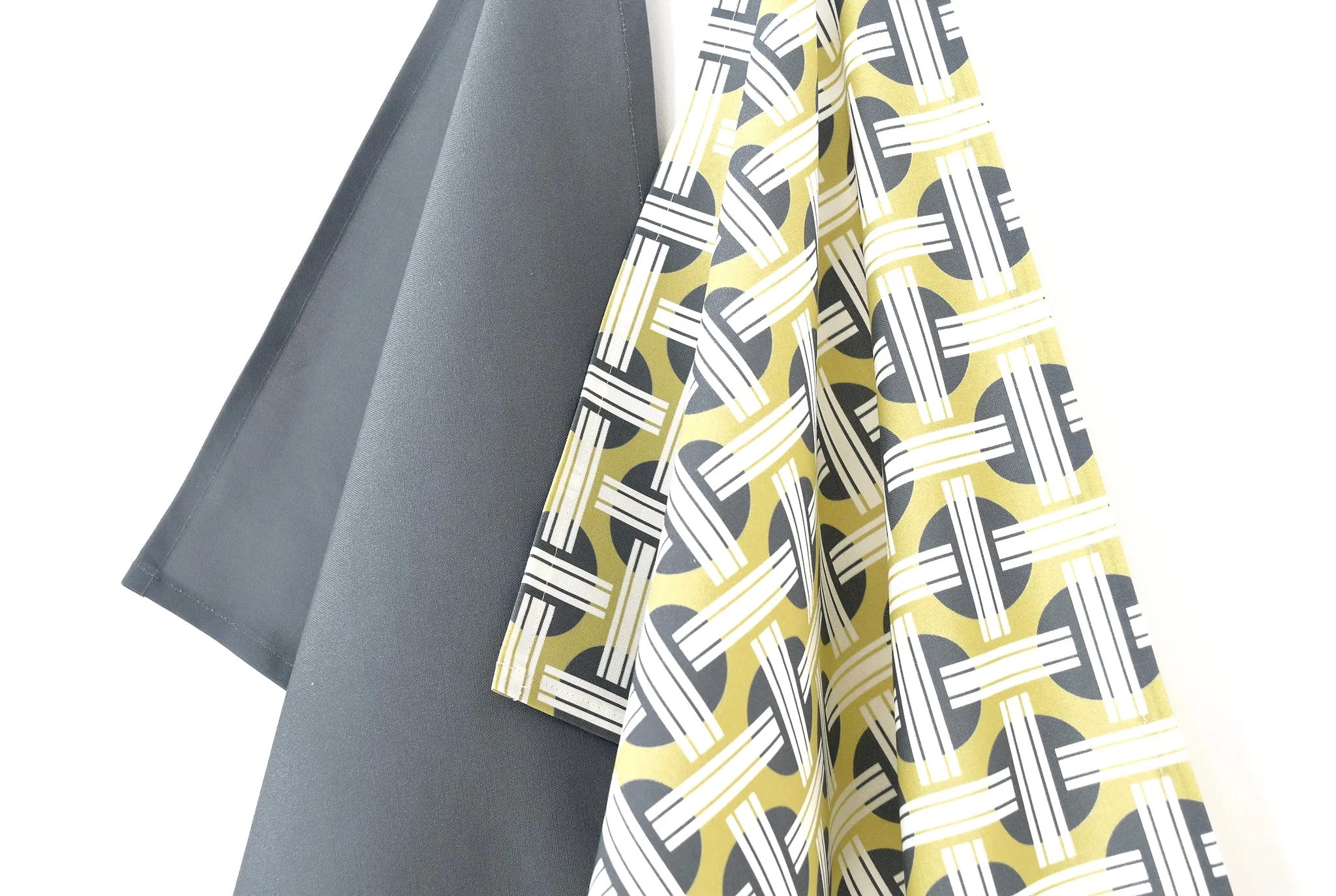 Orient Linen Cotton Tea Towel (18.5x25) – Set of 2 (Patterned Moss & Solid Charcoal)
