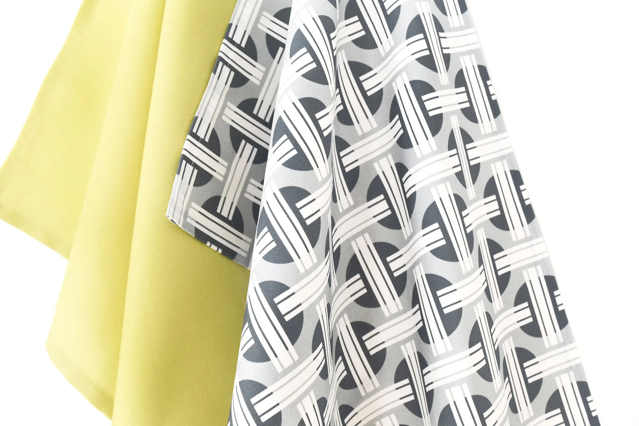 Orient Linen Cotton Tea Towel (18.5x25) – Set of 2 (Patterned Pale Grey & Solid Moss)
