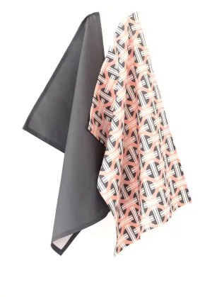Orient Linen Cotton Tea Towel (18.5x25) – Set of 2 (Patterned Salmon & Solid Charcoal)
