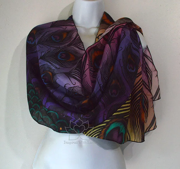 Original Jewel Peacock Feather Fan Design Printed Scarf