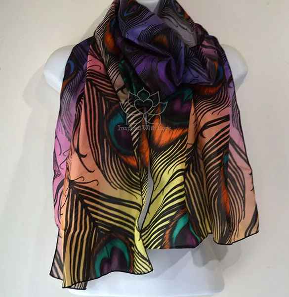 Original Jewel Peacock Feather Fan Design Printed Scarf