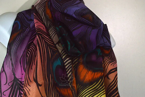 Original Jewel Peacock Feather Fan Design Printed Scarf