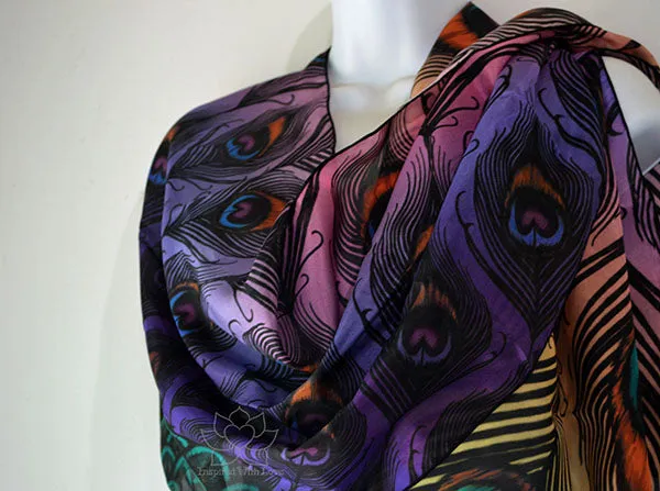 Original Jewel Peacock Feather Fan Design Printed Scarf