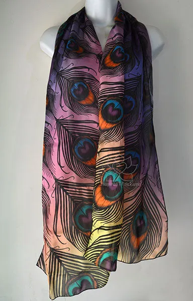 Original Jewel Peacock Feather Fan Design Printed Scarf