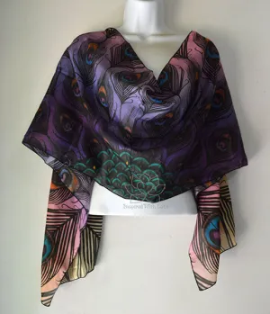 Original Jewel Peacock Feather Fan Design Printed Scarf