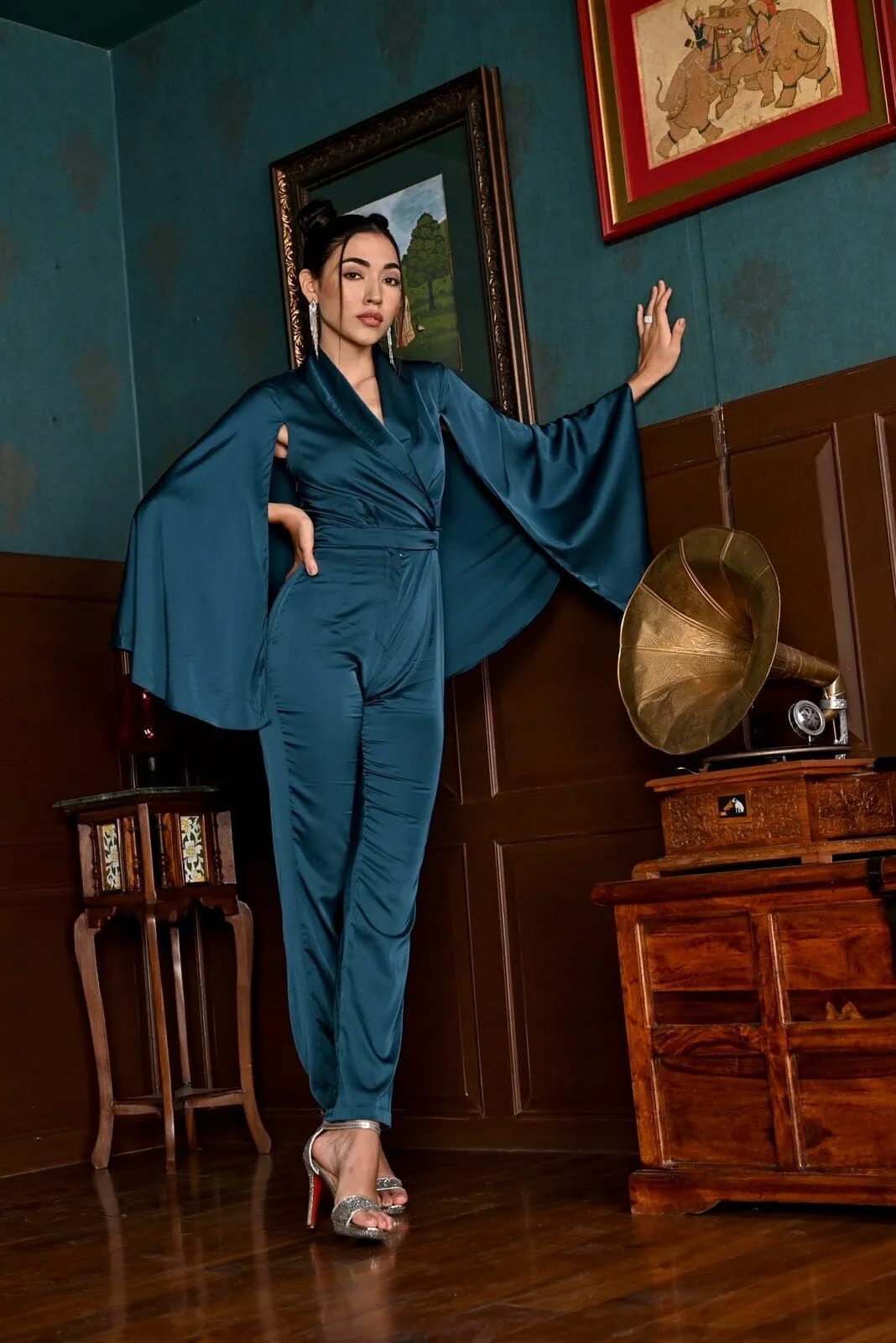 Out of sight - teal blue cape jumpsuit