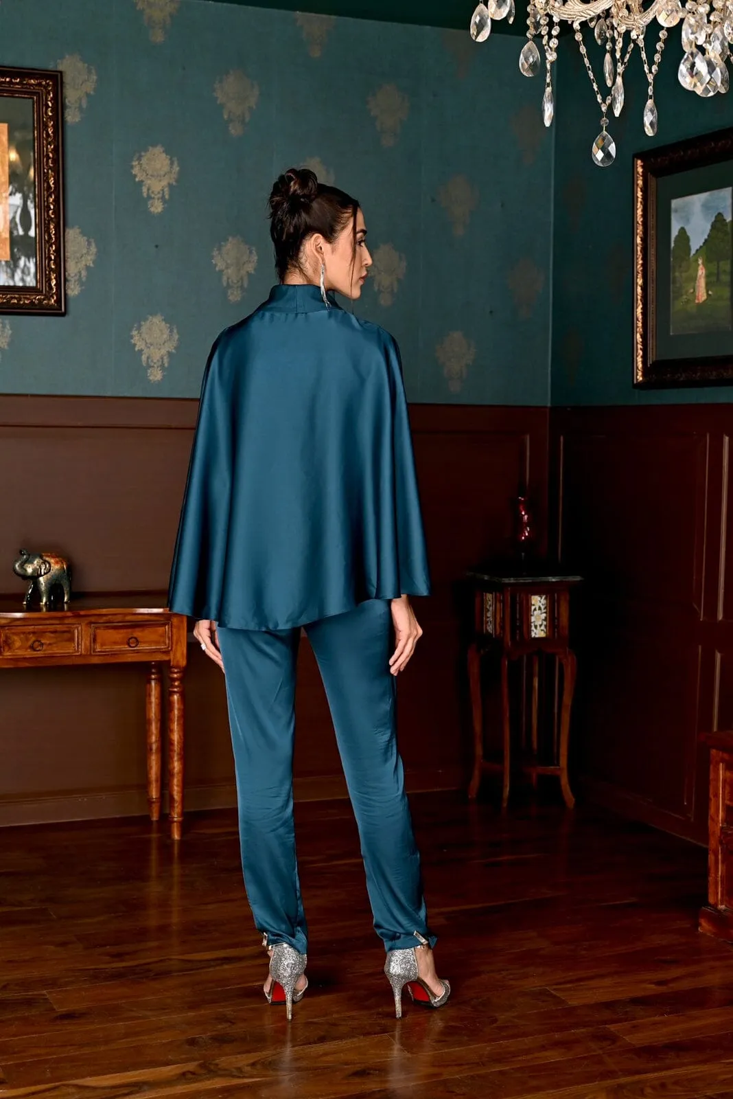Out of sight - teal blue cape jumpsuit