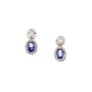 Oval Sapphire and Round Diamond Studs in Sterling Silver by Adel Chefridi