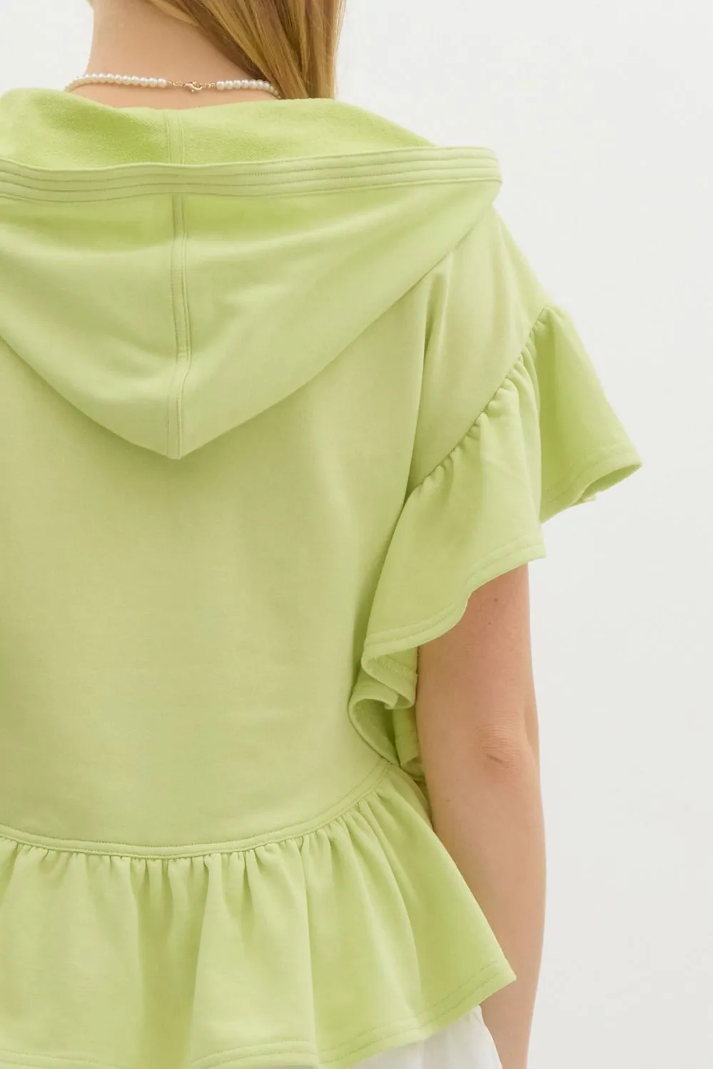Oversized French Terry Flutter Short Sleeve Hooded Top