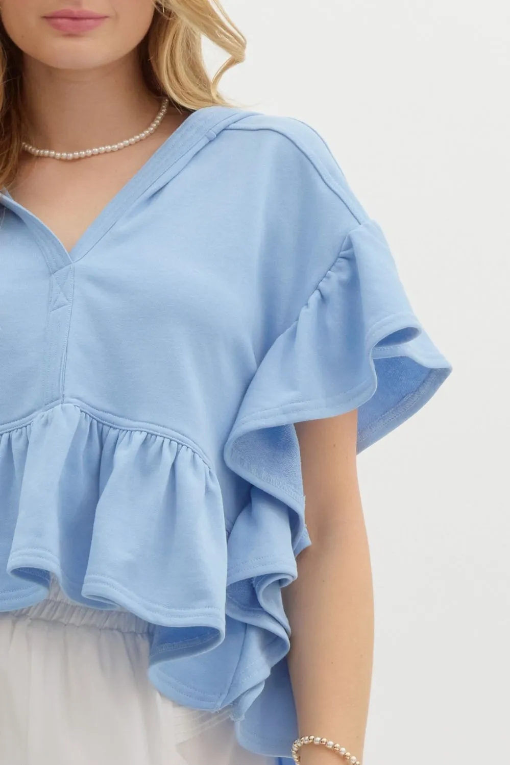 Oversized French Terry Flutter Short Sleeve Hooded Top