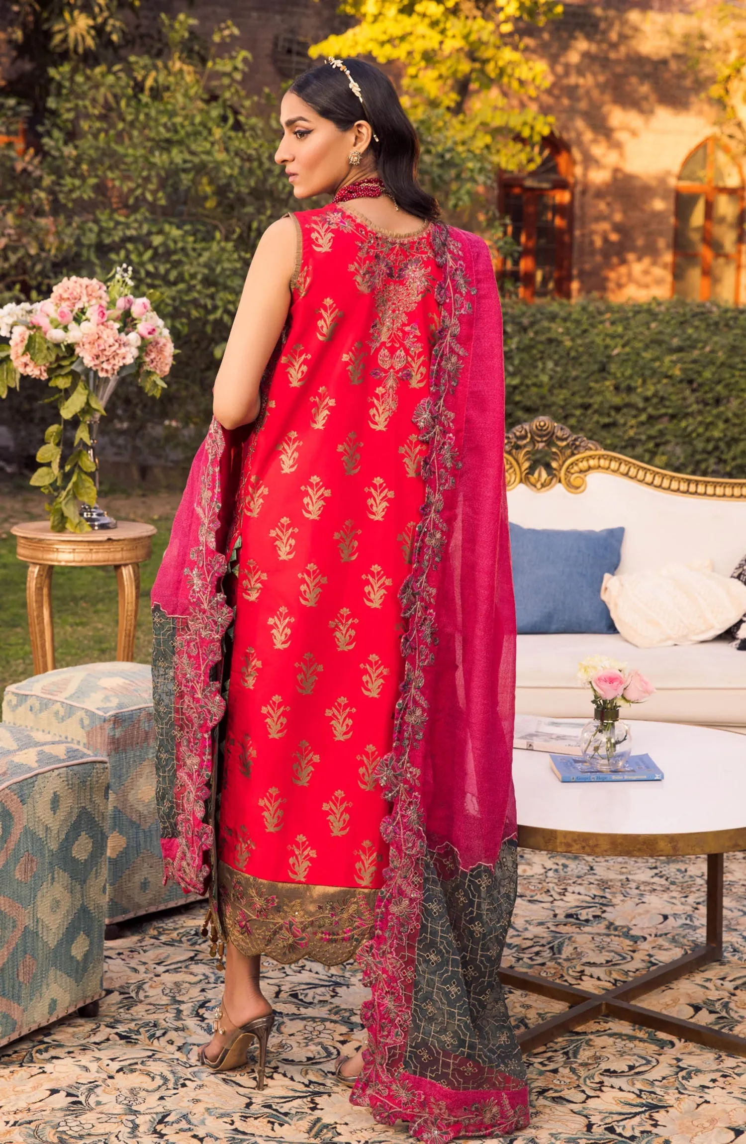 Pakistani Embroidered Suit in Kameez Trouser Style