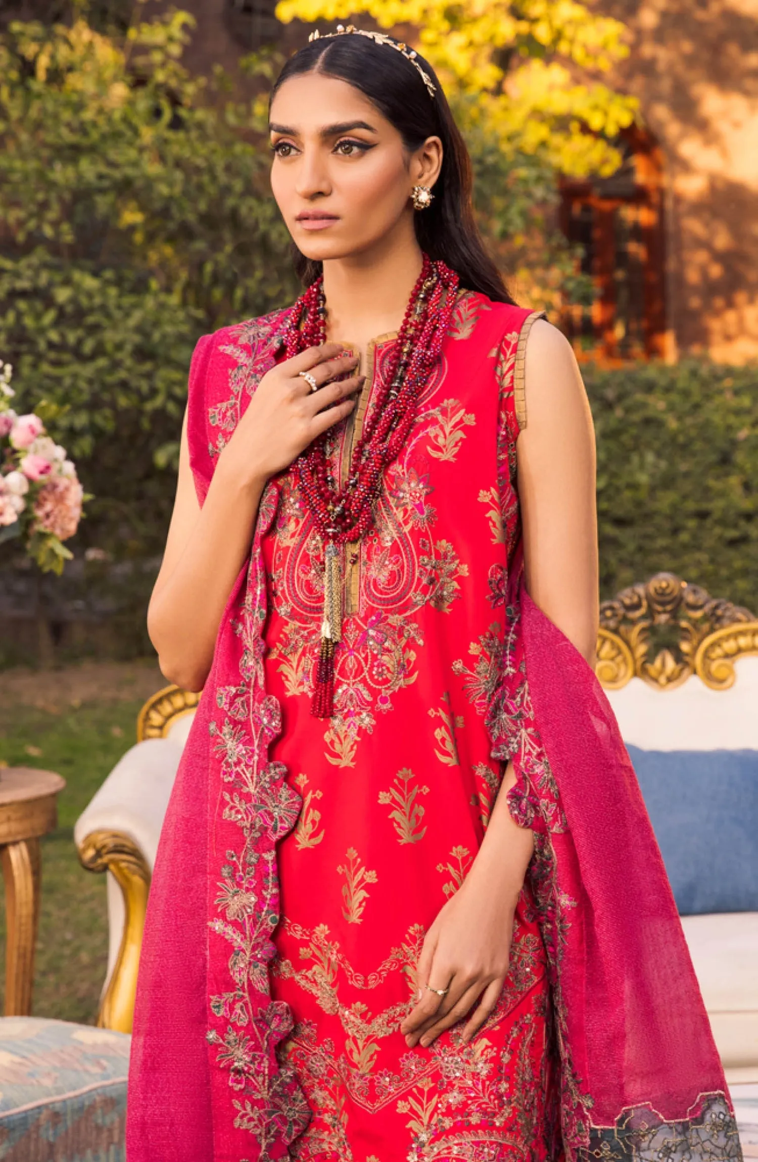 Pakistani Embroidered Suit in Kameez Trouser Style