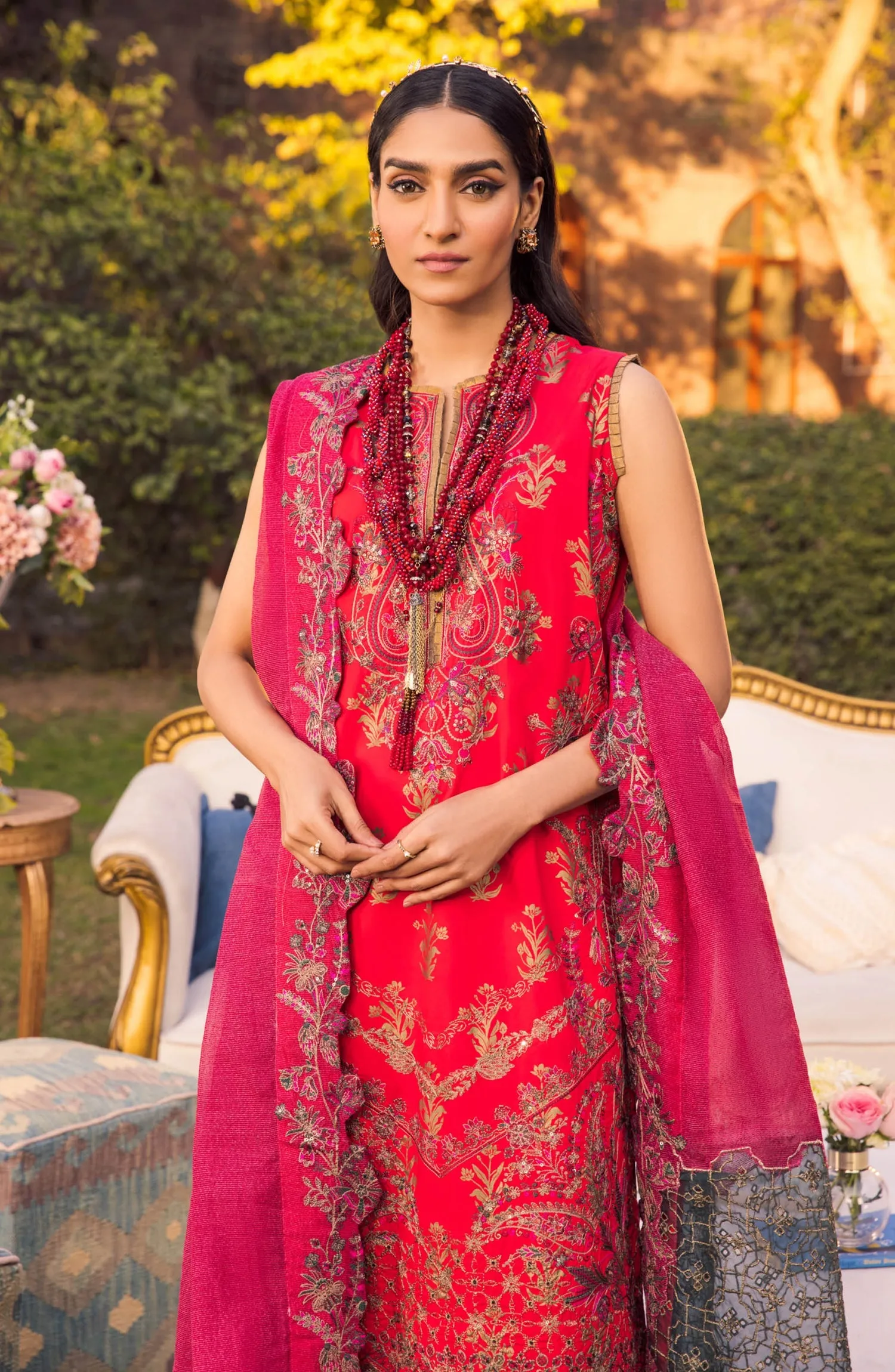 Pakistani Embroidered Suit in Kameez Trouser Style