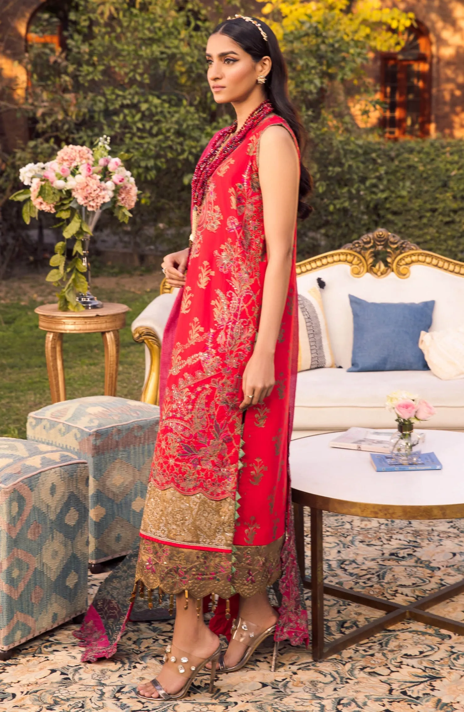 Pakistani Embroidered Suit in Kameez Trouser Style