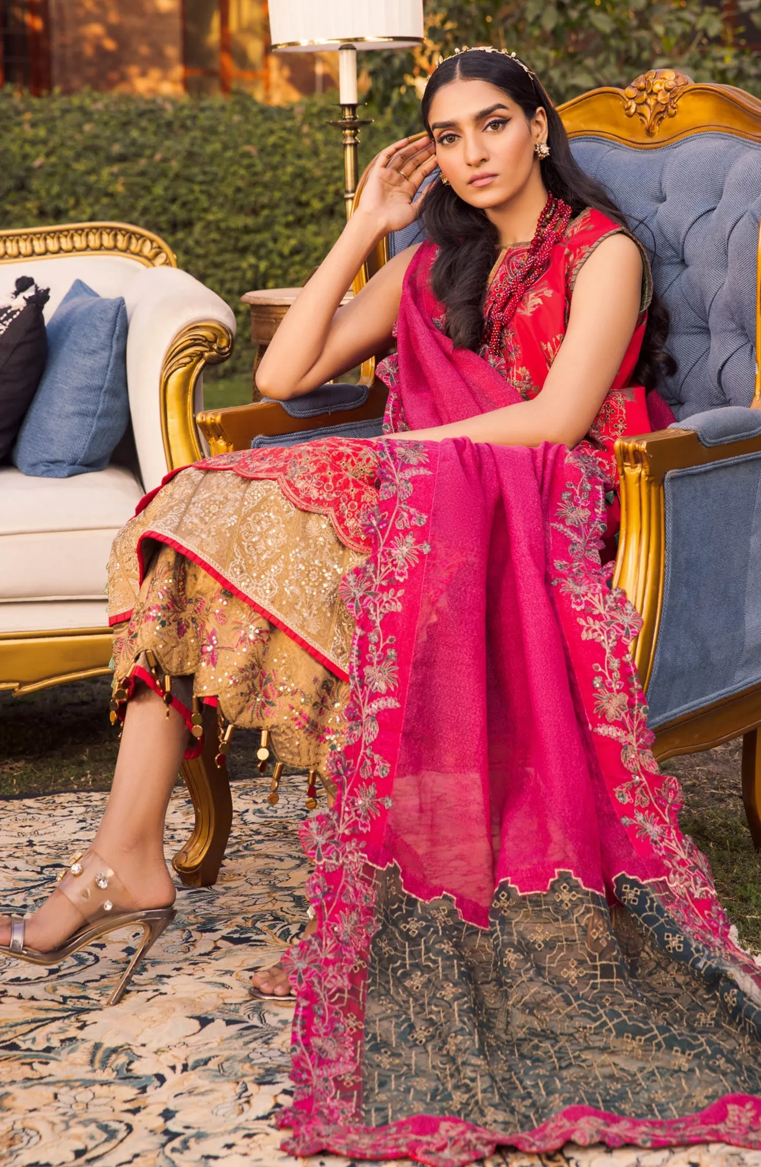 Pakistani Embroidered Suit in Kameez Trouser Style