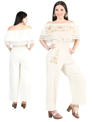 Palazzo Jumpsuit Artesanal Bordado de Flores para Mujer