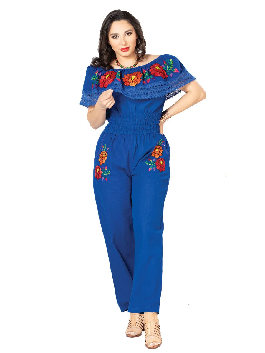 Palazzo Jumpsuit Artesanal Bordado de Flores para Mujer