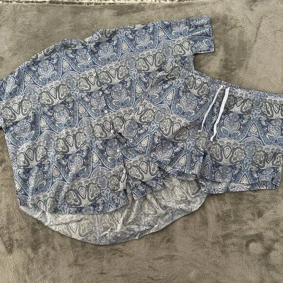 Papinelle Pajamas Set 100% Cotton Women's XL Shorts Summer Blue Shirt Top