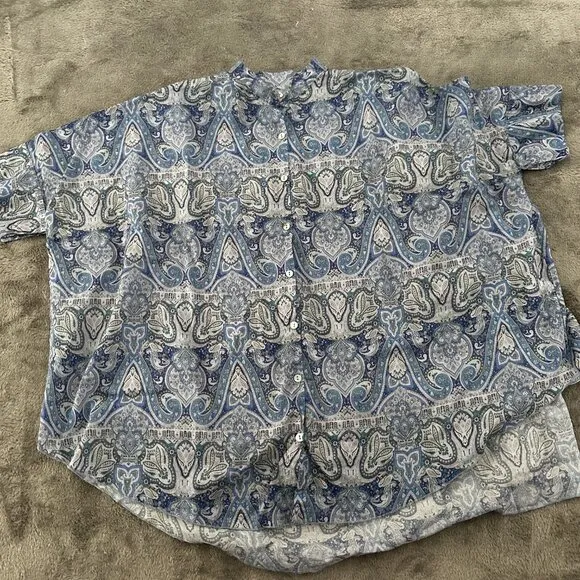 Papinelle Pajamas Set 100% Cotton Women's XL Shorts Summer Blue Shirt Top