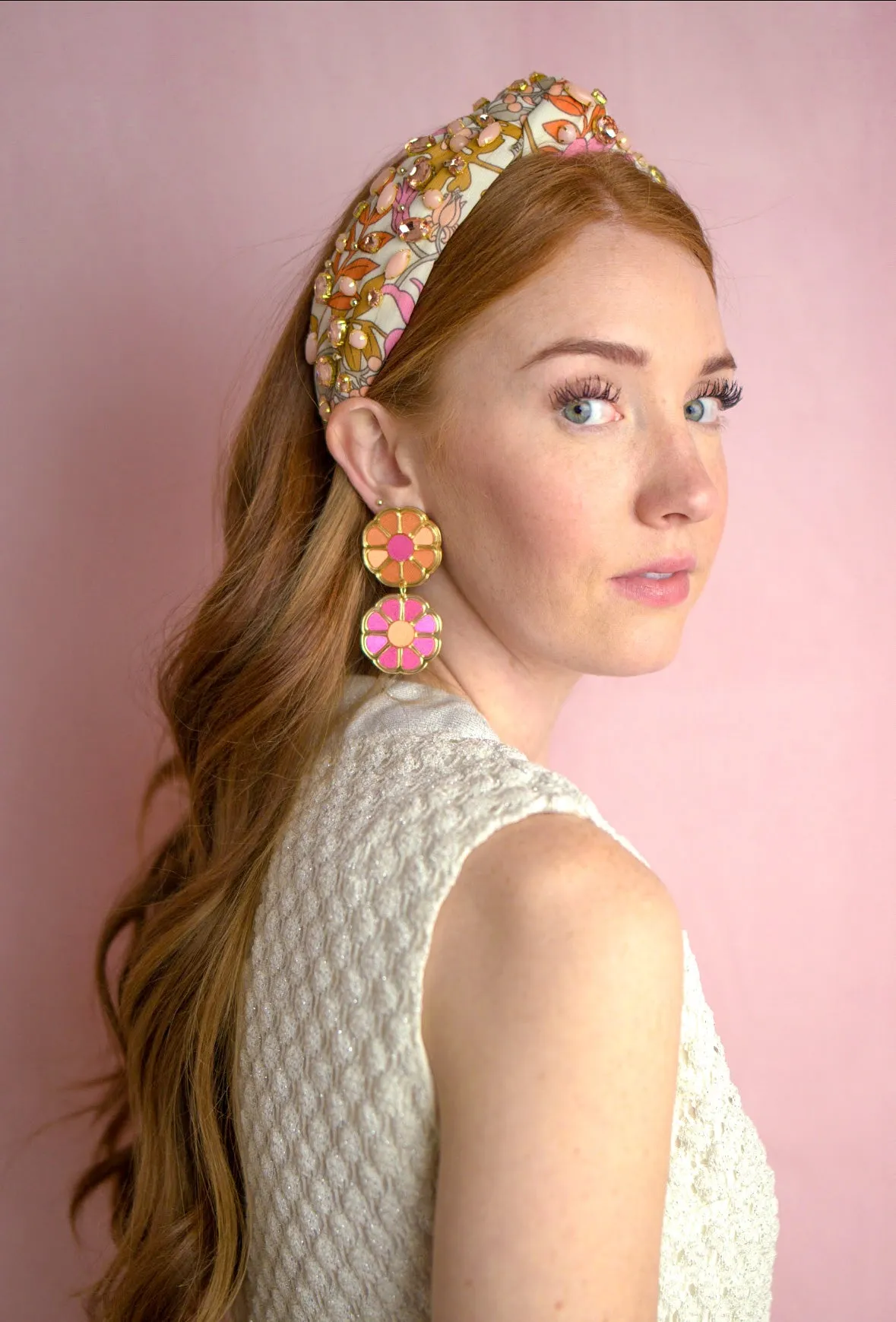 Pastel Orange & Pink Color Block Earrings-Med