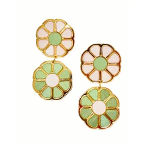 Pastel Pink and Green Color Block Earrings-Med