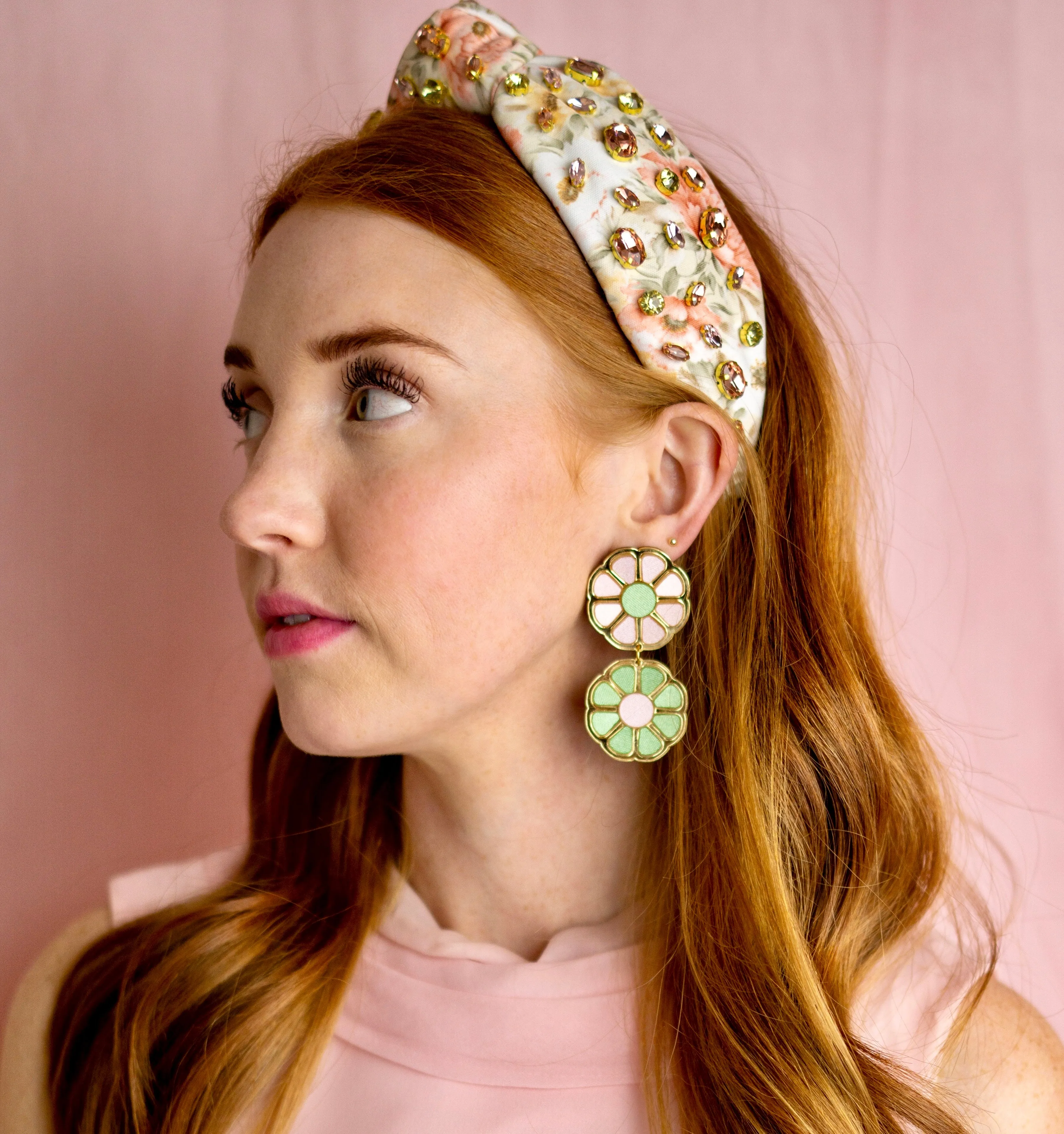 Pastel Pink and Green Color Block Earrings-Med