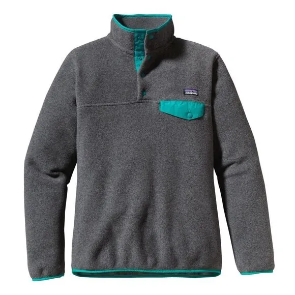 Patagonia Women's Lightweight Synchilla Snap-T Pullover in Gray &amp; Teal, Medium