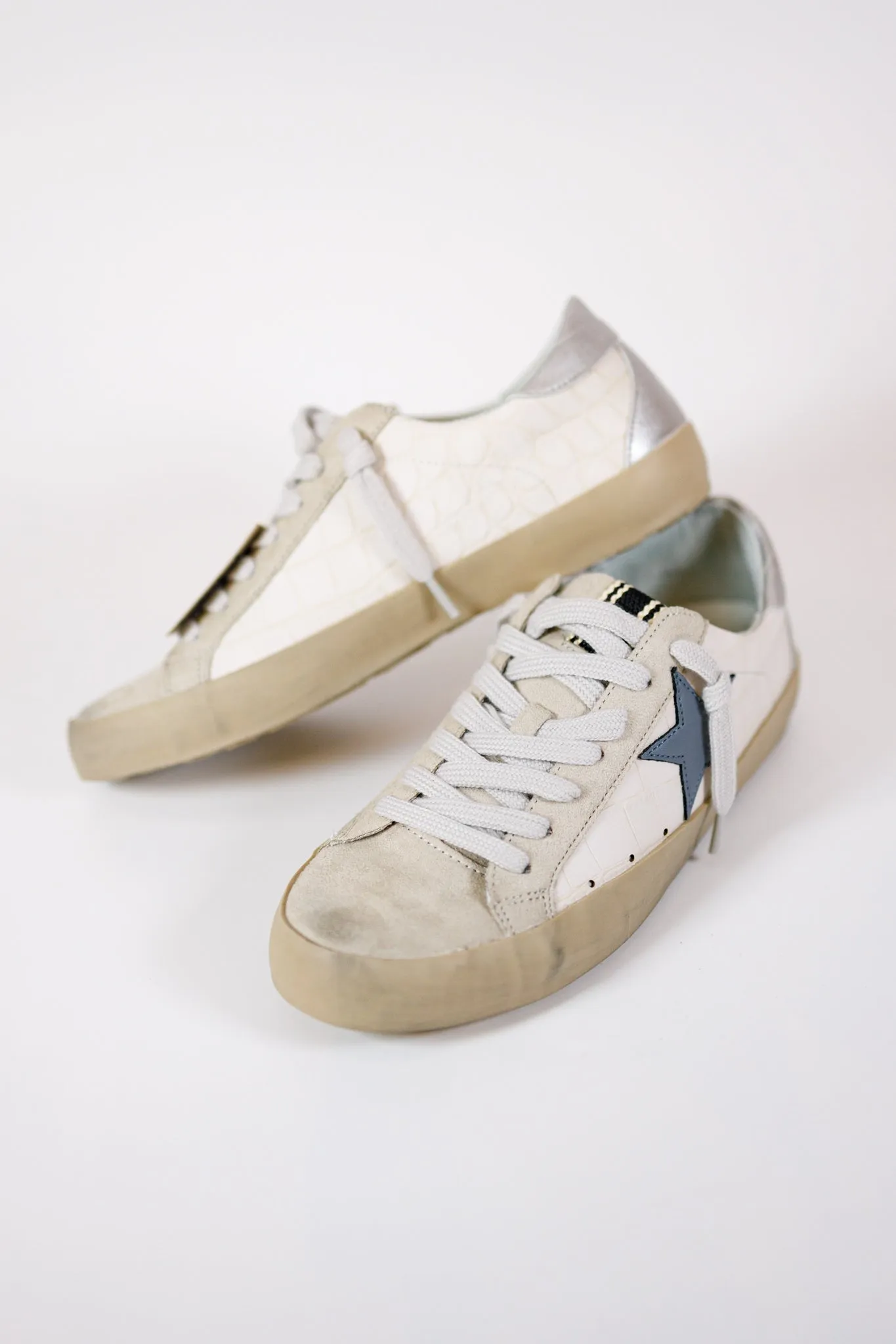 Paula Beige Croc Blue Star Sneakers