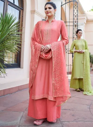 Peach Kashmiri Embroidered Designer Palazzo Suit