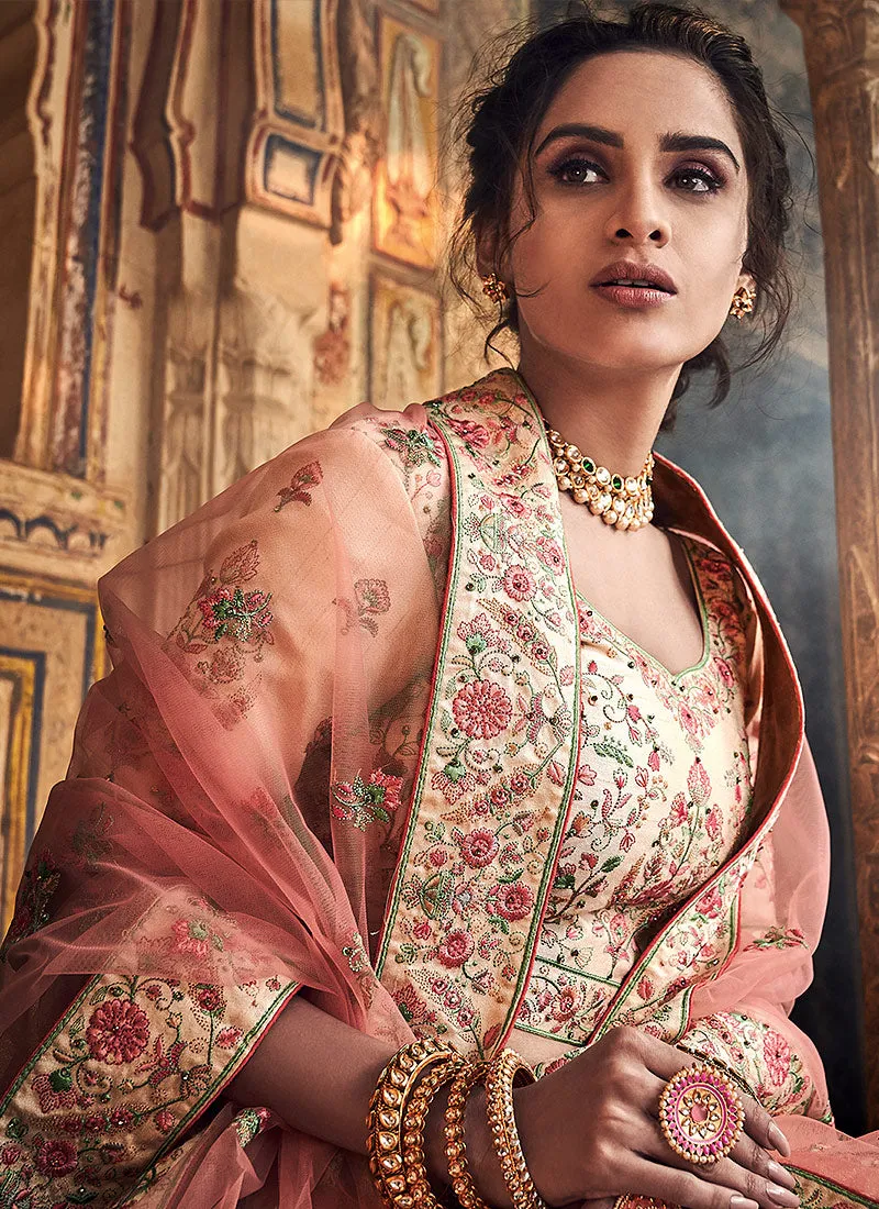 Peach Multi Embroidered Wedding Lehenga Choli