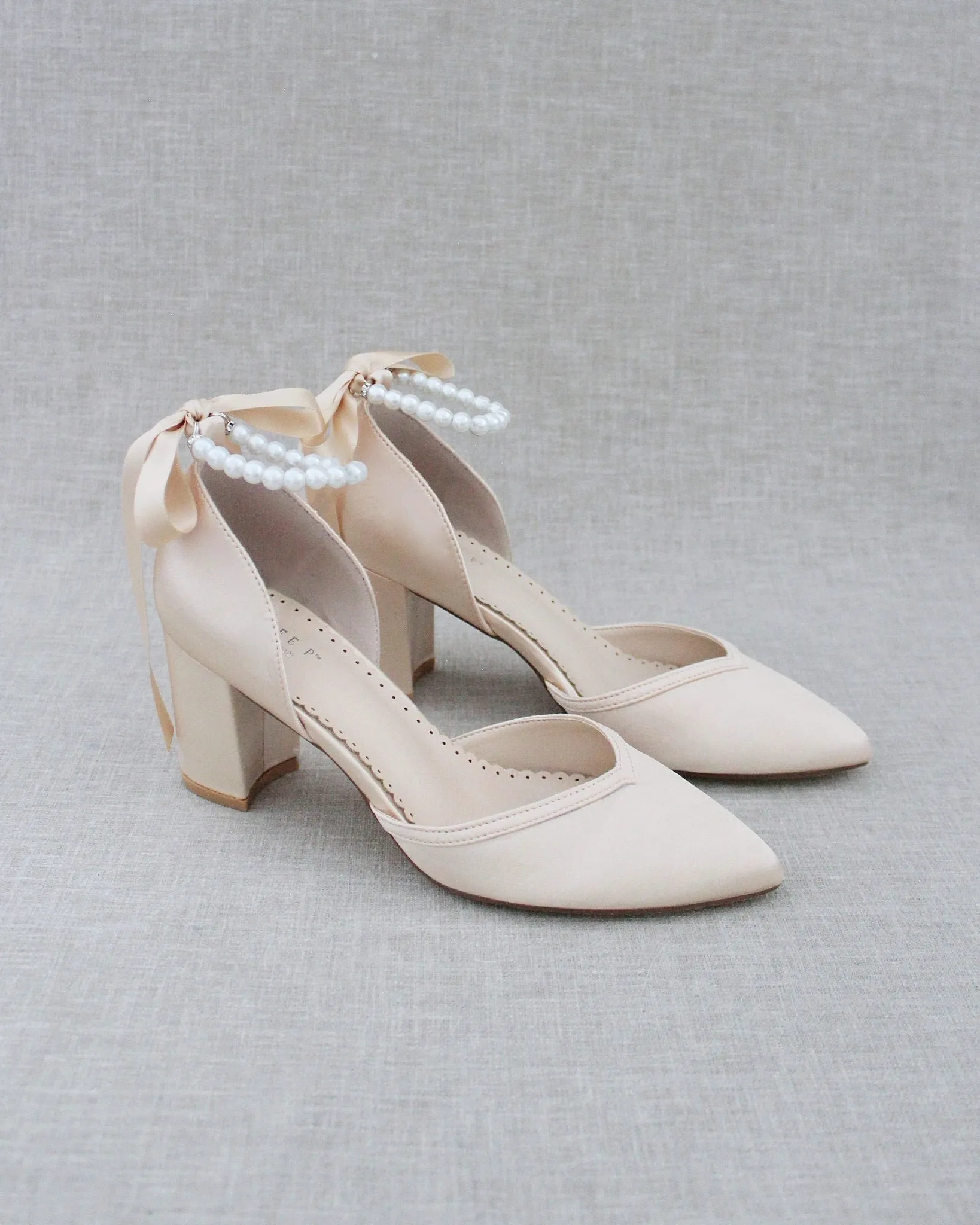 Pearl Ankle Strap Evening Block Heel