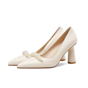 Pearl Decoration Shoes Women Elegant Fashion Sheepskin High Heel