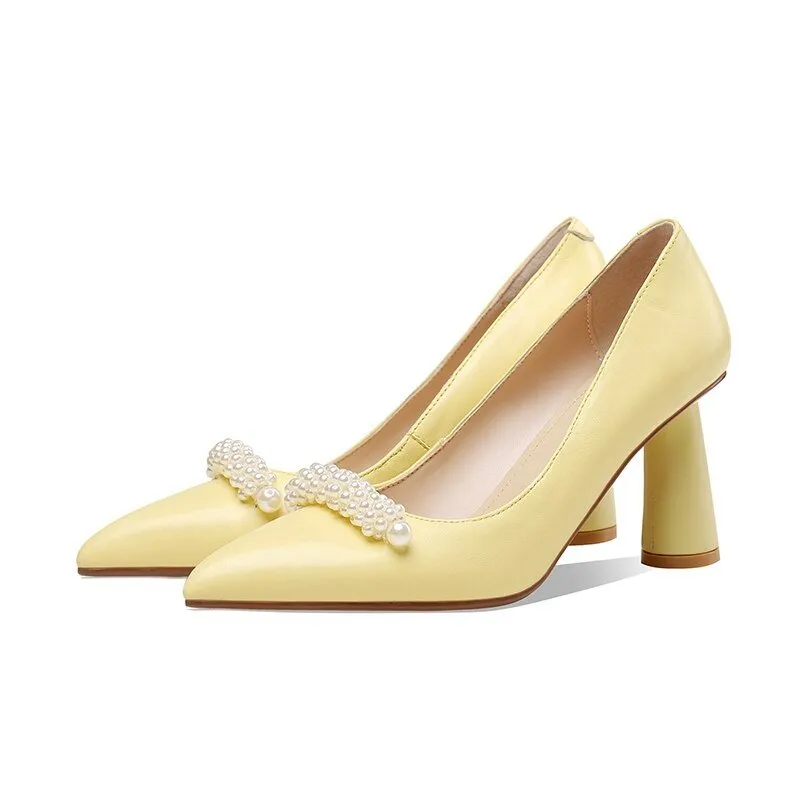 Pearl Decoration Shoes Women Elegant Fashion Sheepskin High Heel
