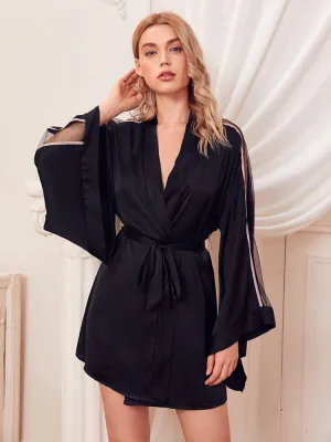 Peignoir Satin Noir - Zoé