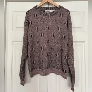 {Peninsula} Linen Blend Vintage Knit Sweater in Dusty Rose &amp; Black - Women’s XL